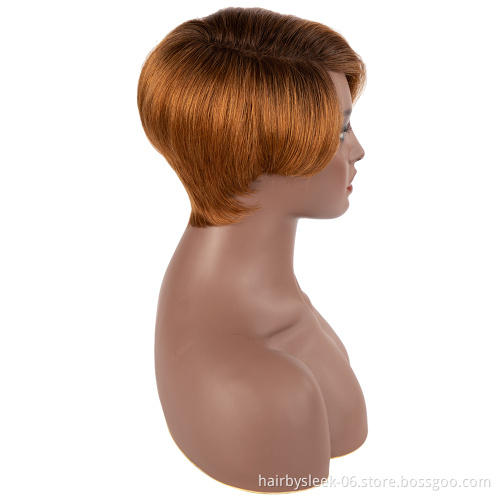 Rebecca China vendors Brown Pixie cut lace front wigs Lace T Part Wigs Remy Brazilian Virgin Human Hair Wigs For Black Women